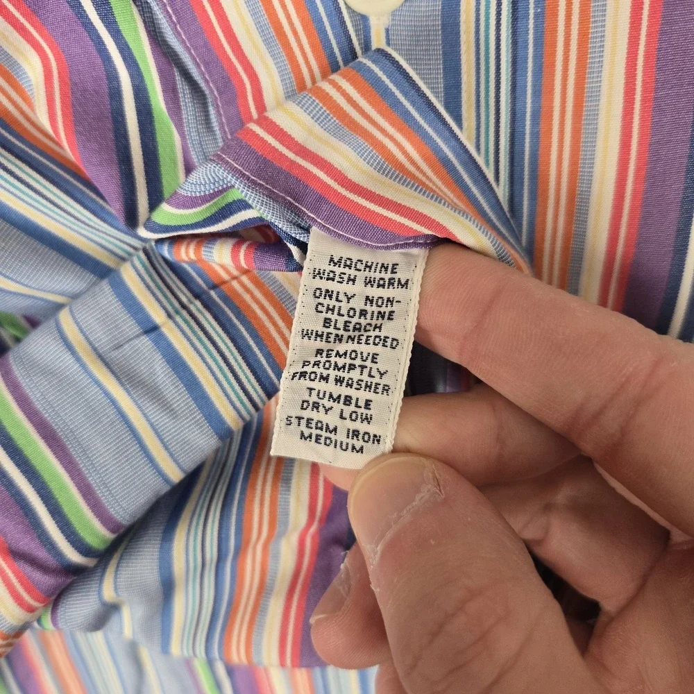 Polo Ralph Lauren Shirt Mens 17 36-37 Regent Custom Fit Blue Striped 100% Cotton